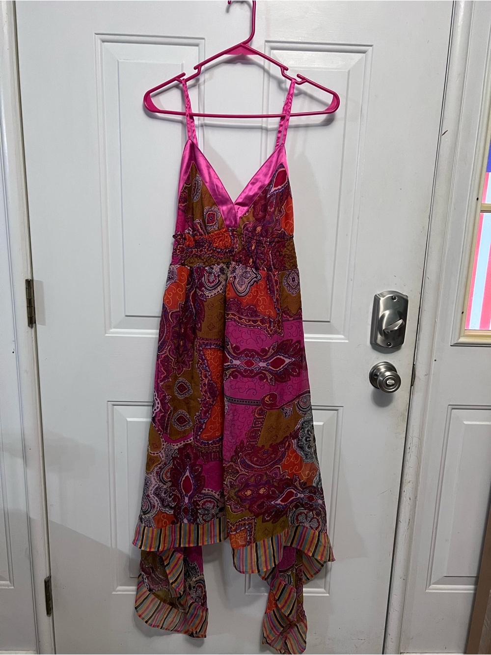 Baby Lace Women’s Large Paisley Patchwork Dress Pink Ruffle Asymmetrical Boho